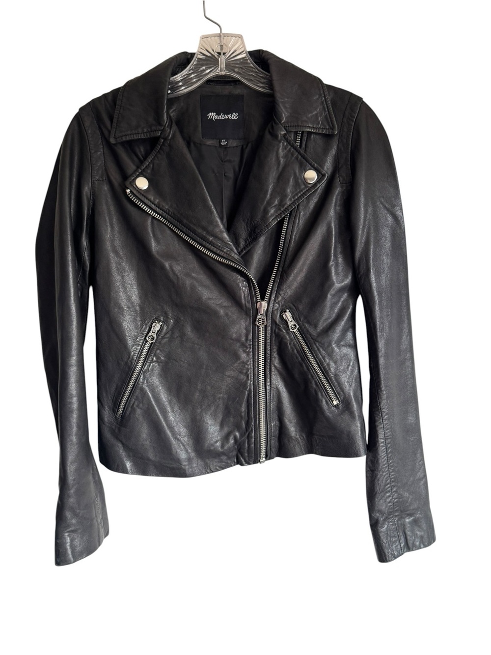 Madewell Washed Leather Motorcycle Jacket Black E0488 Capsule Moto Biker Size XS - Picture 3 of 13